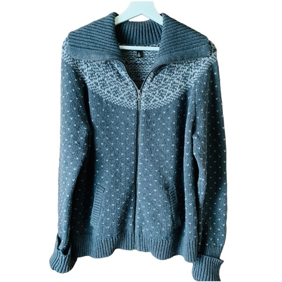 Talbots Front Zip Women’s Cardigan Grey Cream Size XL Cotton Wool With Pockets - Picture 4 of 16